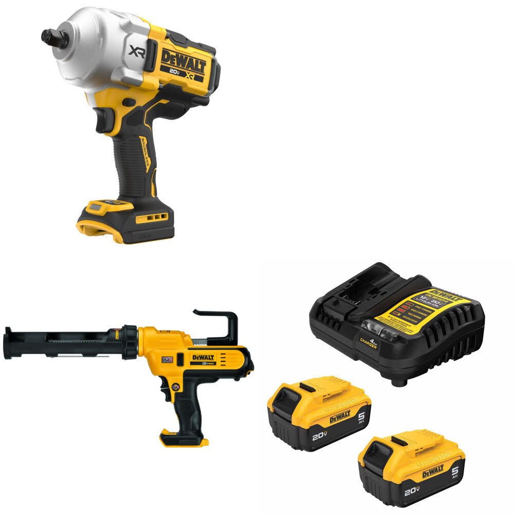 DeWalt DCF961B 20V MAX XR Impact Wrench Kit W/ DCE560B Caulking Gun and FREE DCB205 Battery Kit