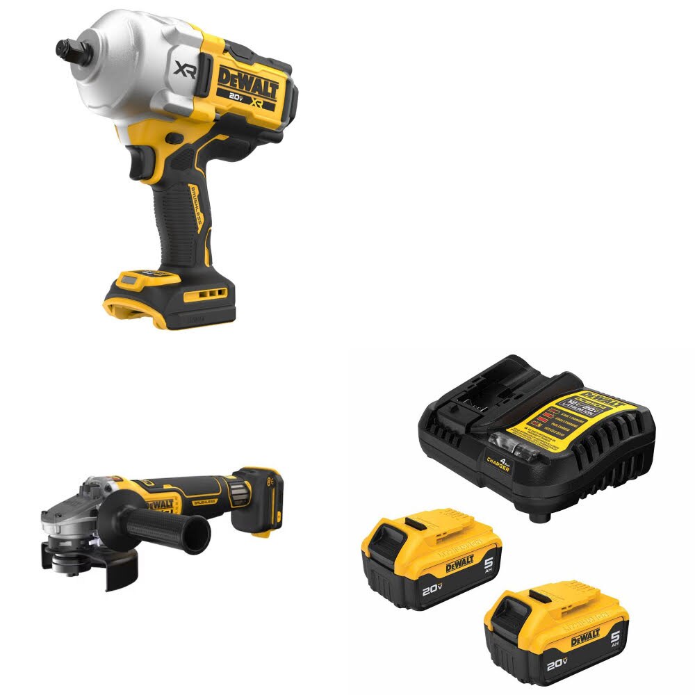 DeWalt DCF961B 20V MAX Impact Wrench Kit W/ DCG410VSB Grinder and FREE DCB205-2C Battery Kit