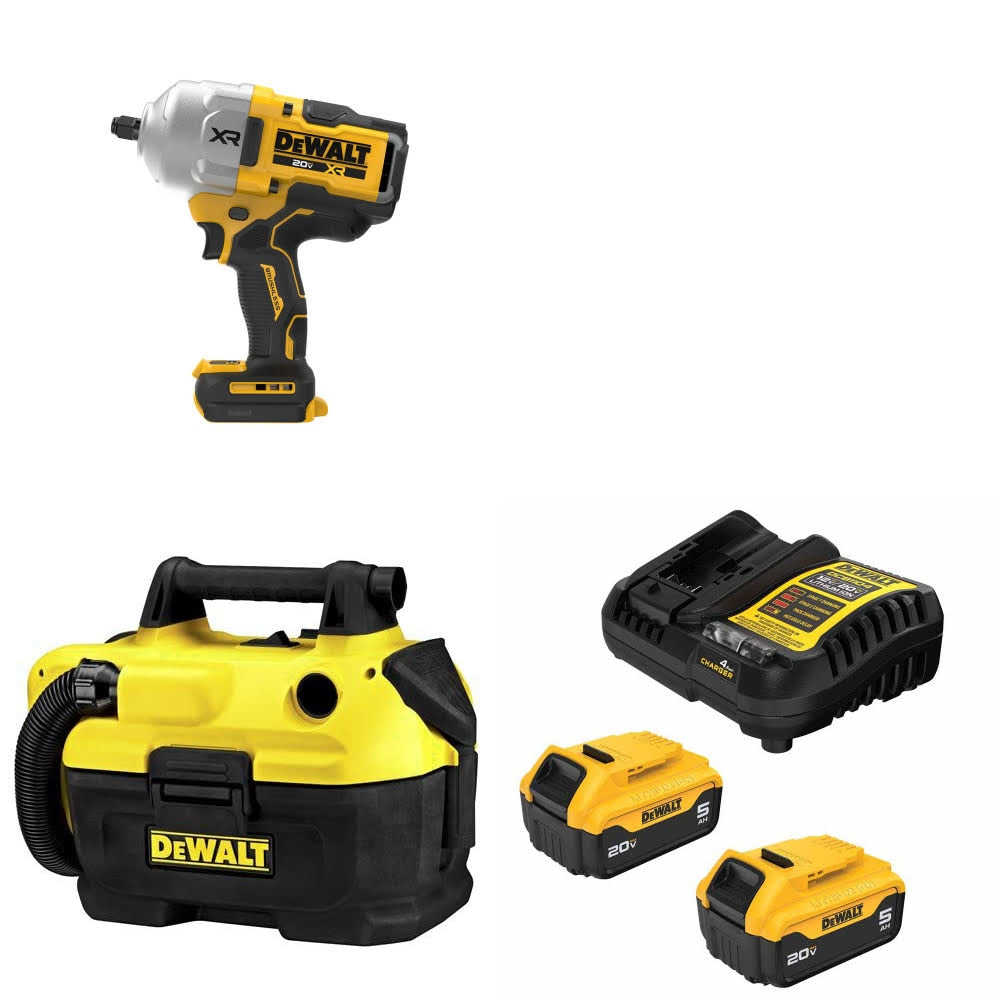 DeWalt DCF964B 20V MAX Impact Wrench Kit W/ DCV580H Vacuum and FREE DCB205-2C Battery Kit