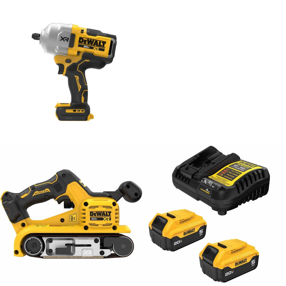 DeWalt DCF964B 20V MAX Impact Wrench Kit W/ DCW220B Belt Sander and FREE DCB205-2C Battery Kit