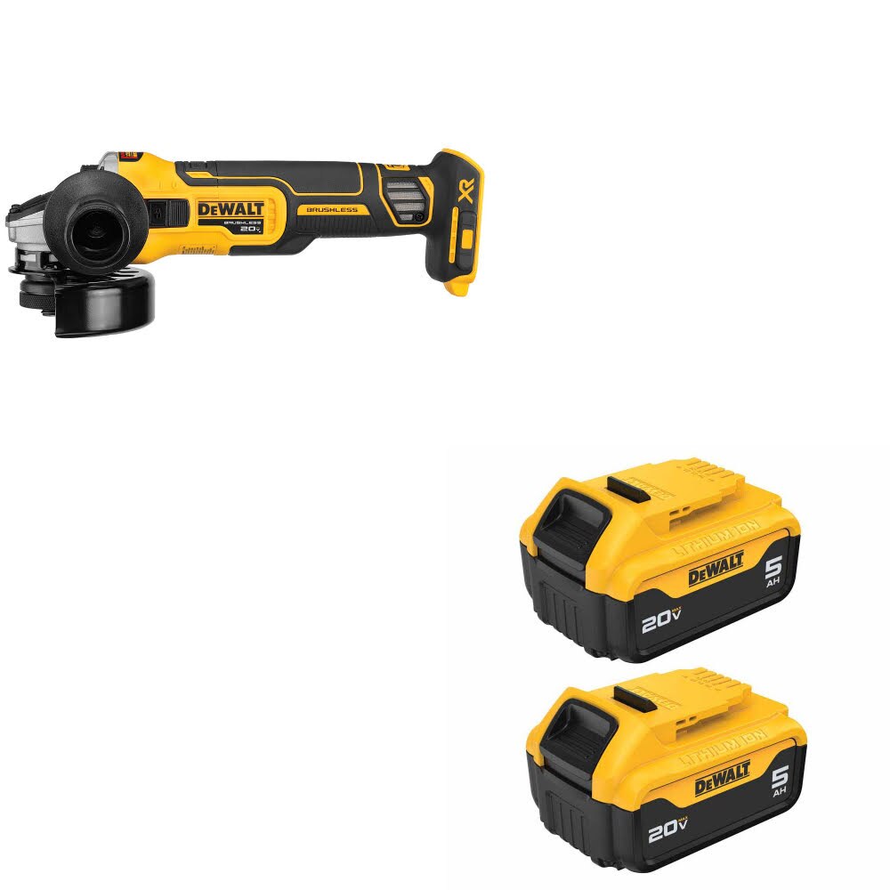 DeWalt DCG405B 20V MAX XR 4.5" Grinder W/ DCB205-2 20V MAX 5Ah Battery, 2-Pack