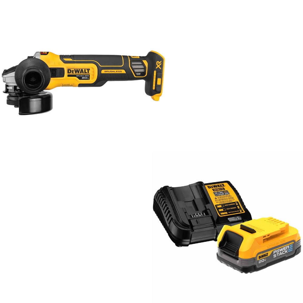 DeWalt DCG405B 20V MAX XR 4.5" Grinder, Bare W/ DCBP034C 20V MAX Starter Kit