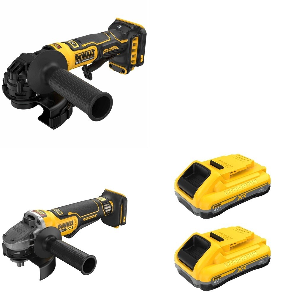 DeWalt DCG410B Angle Grinder W/ DCB2104-2 POWERPACK 4Ah 2-Pack and DCG402B ATOMIC Angle Grinder