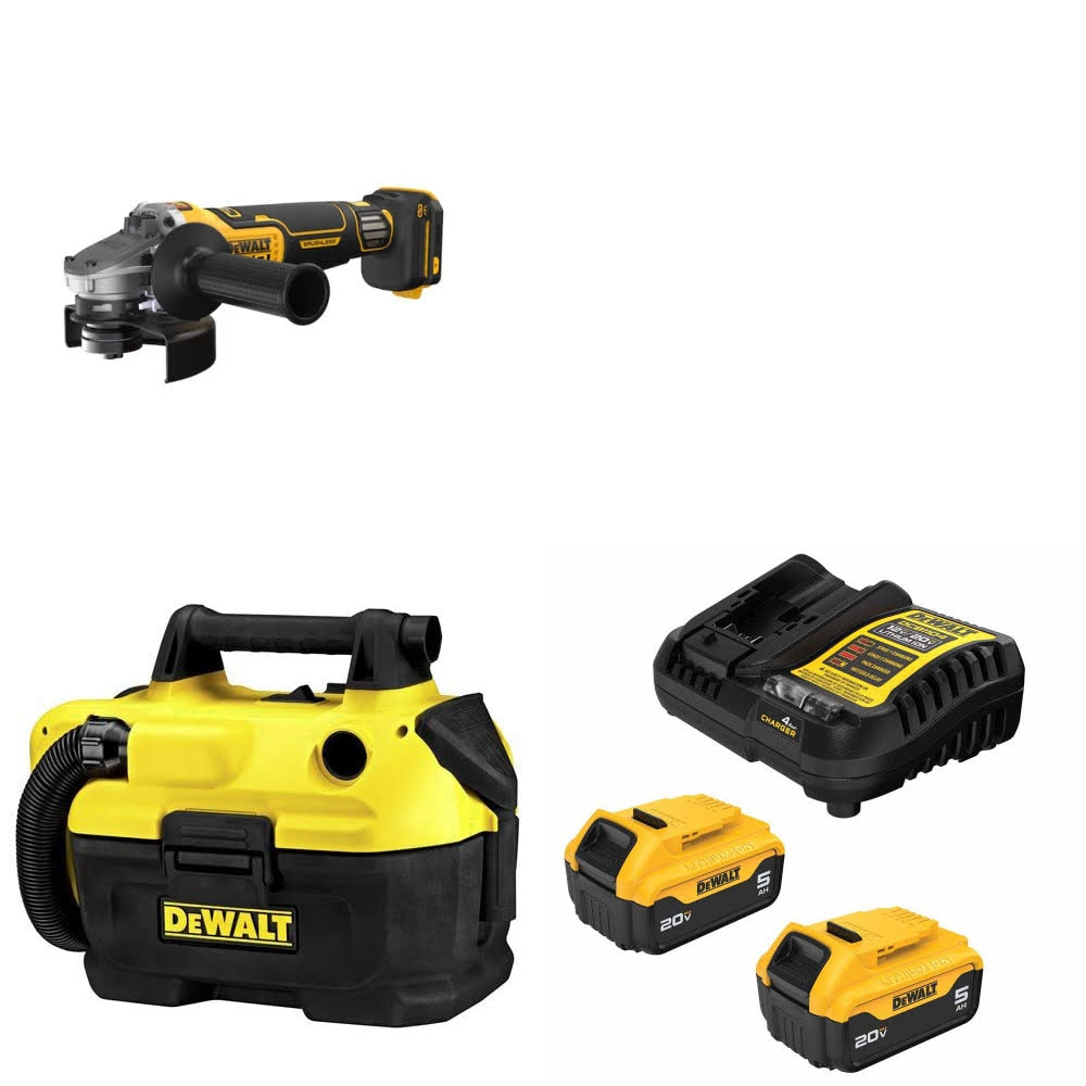 DeWalt DCG410VSB Grinder Kit W/ DCV580H Vacuum and FREE DCB205-2C Battery Kit