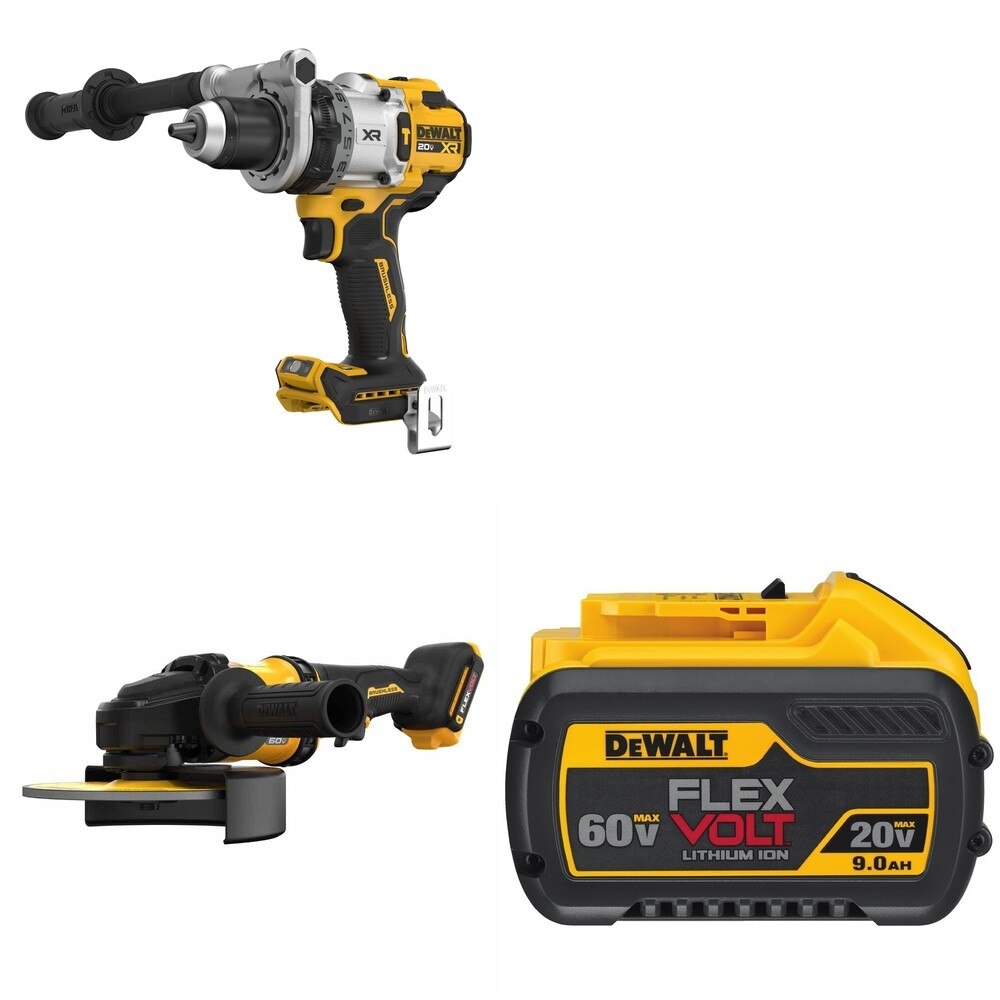DeWalt DCG440B 60V MAX 7 in. Grinder W/ DCD1007B Hammer Drill and DCB609 FLEXVOLT 9.0Ah Battery