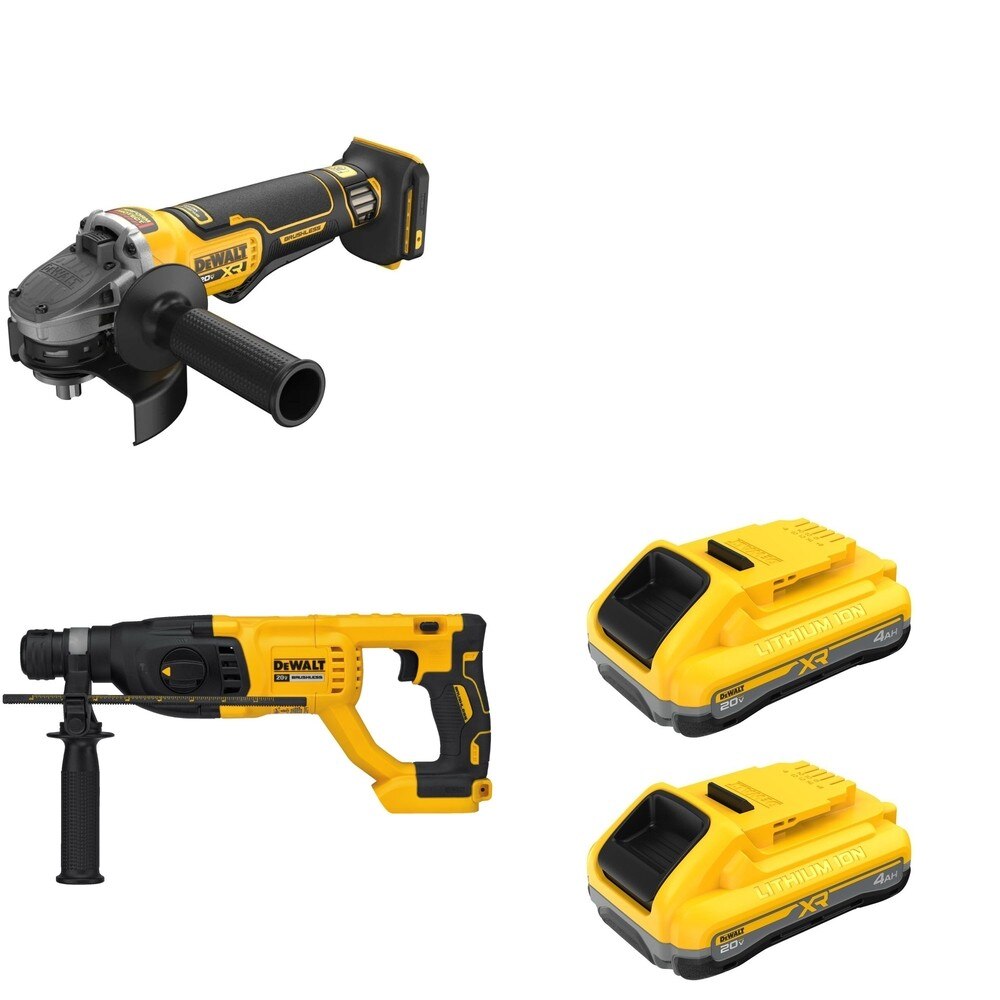 DeWalt DCG410B 20V MAX XR 4-1/2 in. Angle Grinder W/ DCB2104-2 POWERPACK 4Ah 2-Pack and DCH133B