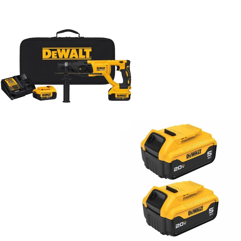 DeWalt DCH133M2 Rotary Hammer Kit W/ FREE DCB205-2 5Ah Battery, 2 Pack