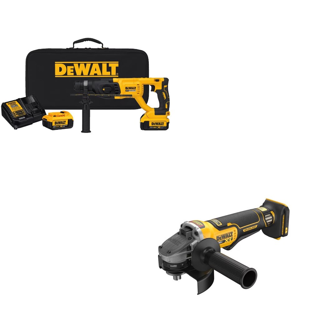 DeWalt DCH133M2 Rotary Hammer Kit W/ FREE DCG410B 4-1/2-5" Angle Grinder