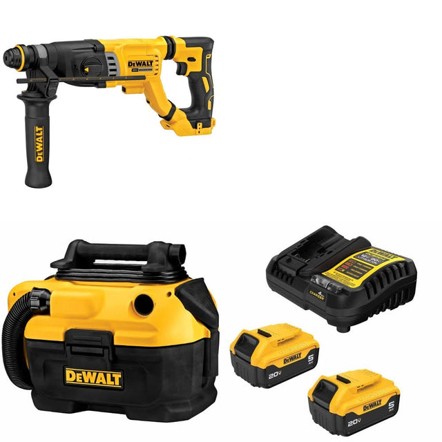 DeWalt DCH263B Rotary Hammer Kit W/ DCV581H Wet-Dry Vacuum and FREE DCB205-2C Battery Kit