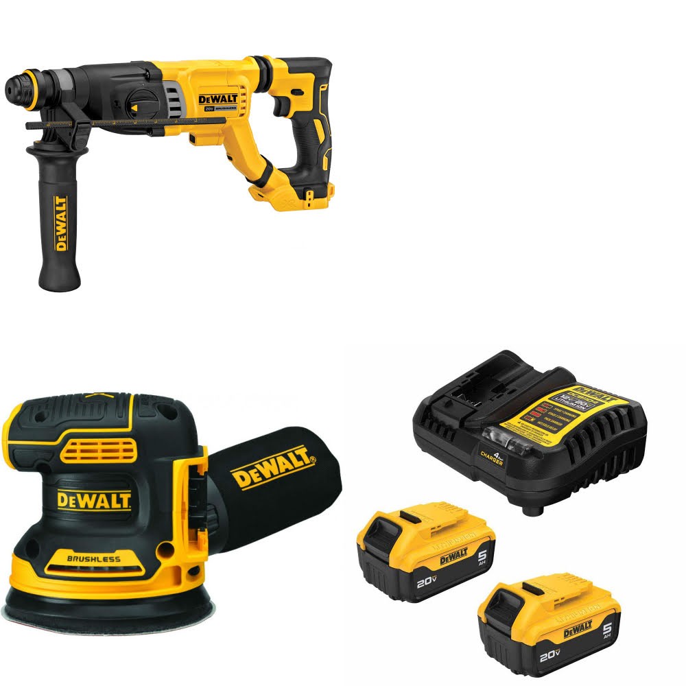 DeWalt DCH263B Rotary Hammer Kit W/ DCW210B Orbital Sander and FREE DCB205-2C Battery Kit