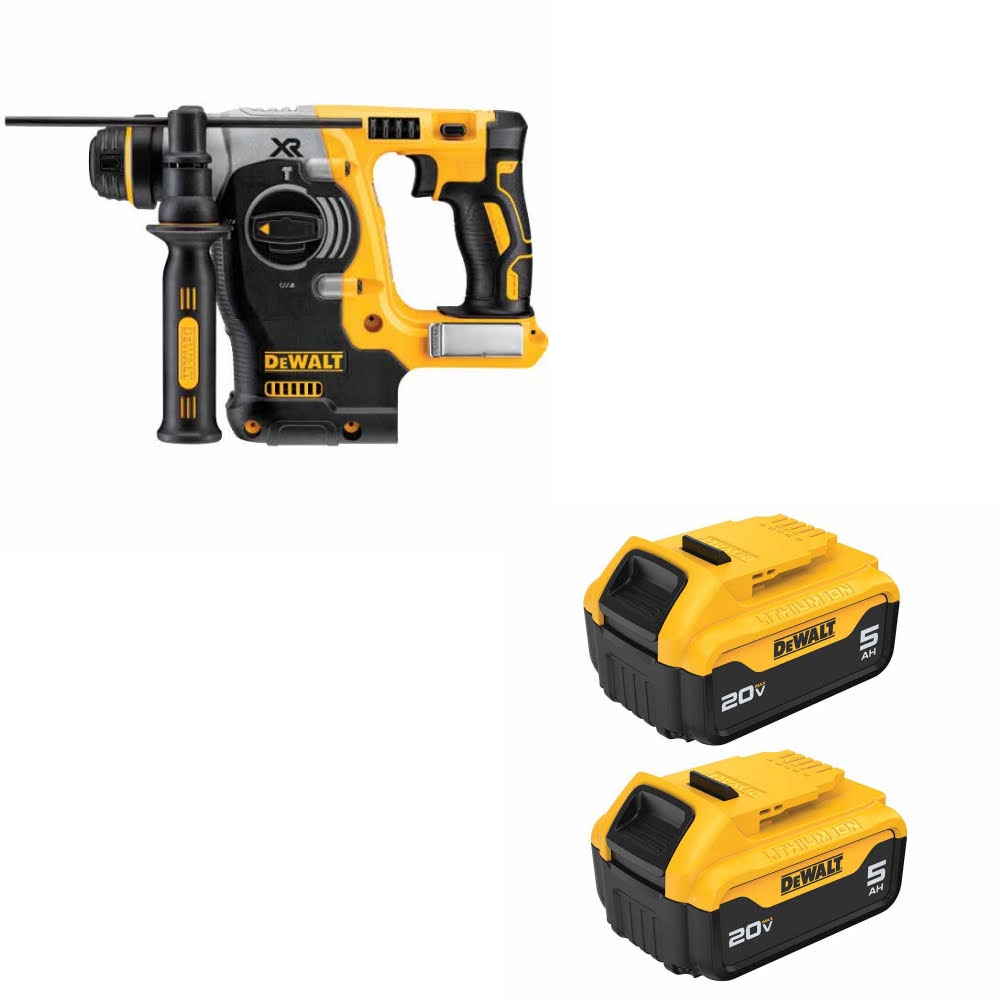 DeWalt DCH273B 20V MAX 1" Rotary Hammer W/ DCB205-2 20V MAX 5Ah Battery, 2-Pack
