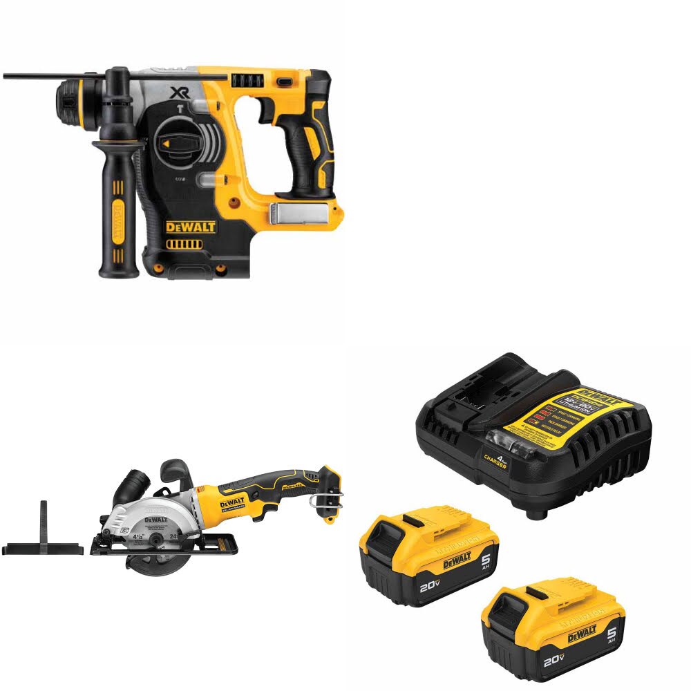 DeWalt DCH273B Rotary Hammer Kit W/ DCS571B Circular Saw and FREE DCB205-2C Battery Kit
