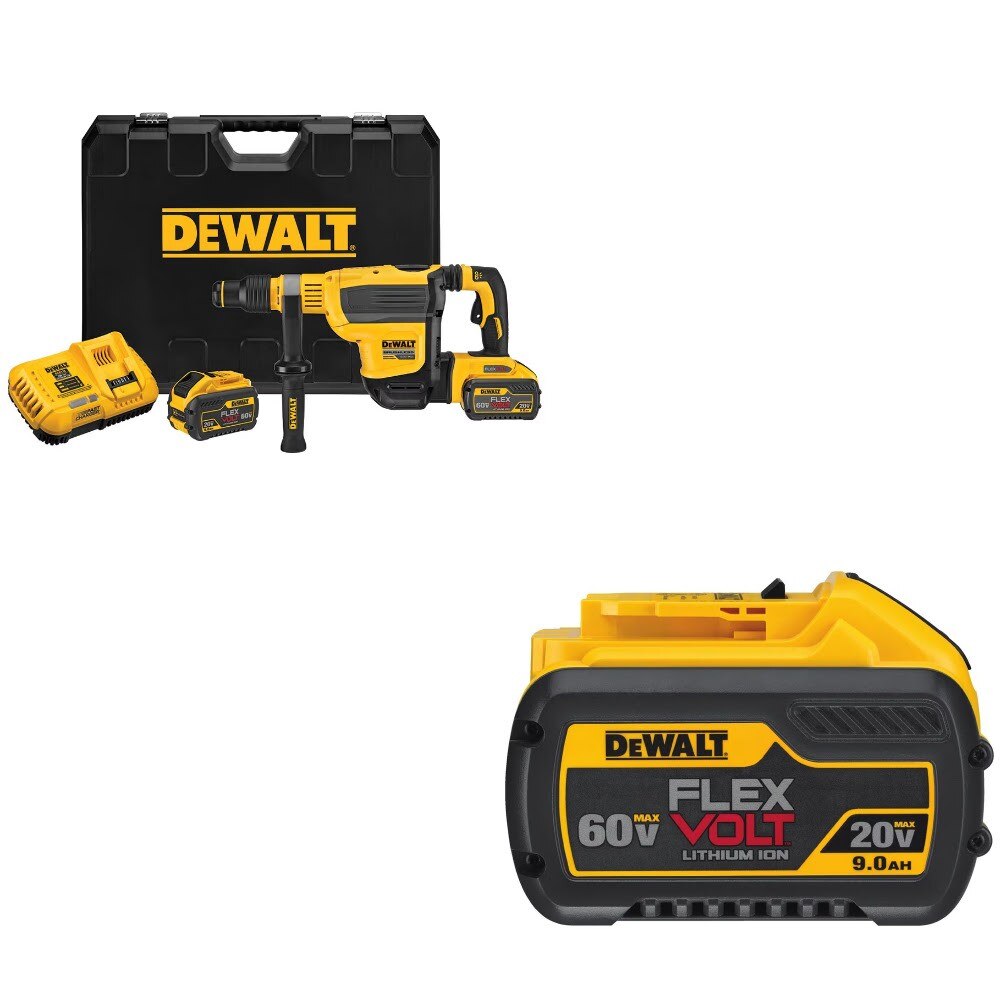 DeWalt DCH614X2 60V SDS Max Rotary Hammer Kit W/ FREE DCB609 9.0Ah Battery