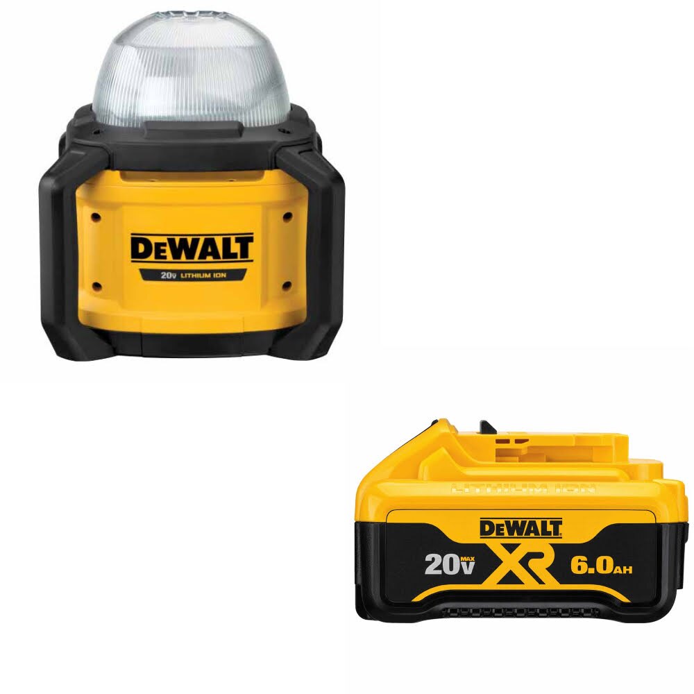 DeWalt DCL074 20V 5000L Work Light, Bare W/ DCB206 20V MAX 6.0Ah Battery Pack