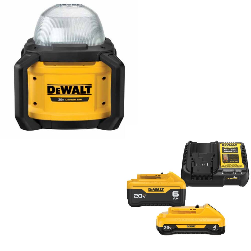 DeWalt DCL074 20V 5000L Work Light, Bare W/ DCB2460C 20V MAX 4Ah/6Ah Starter Kit