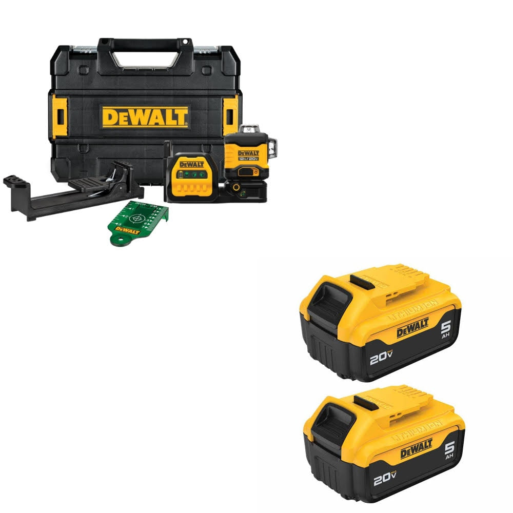 DeWalt DCLE34030G 20V/12V 3x360 Laser Kit W/ DCB205-2 20V MAX 5Ah Battery, 2Pk