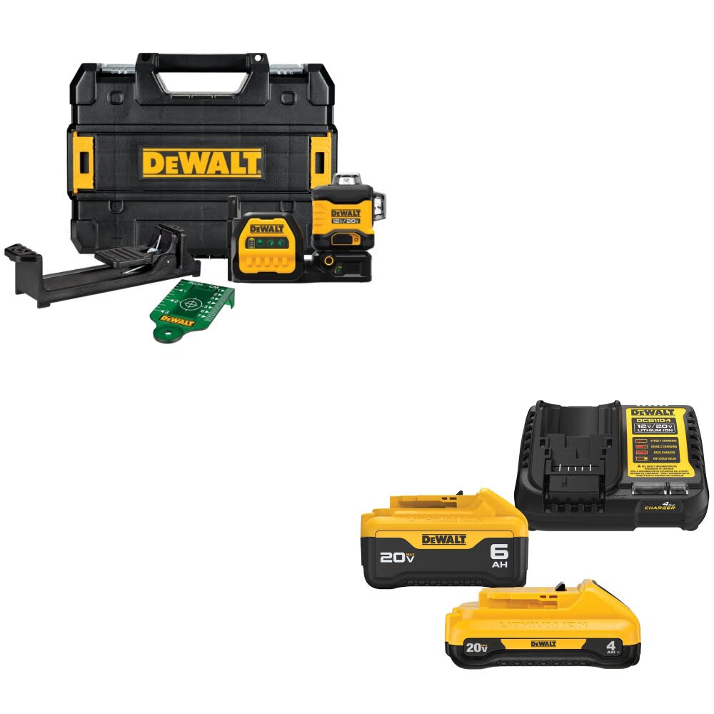 DeWalt DCLE34030G 20V/12V 3x360 Laser Kit W/ DCB2460C 20V MAX Starter Kit