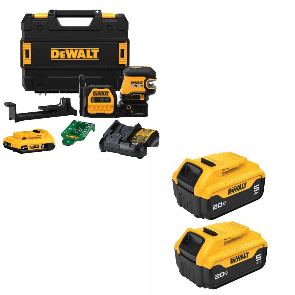 DeWalt DCLE34520G 20V Combo Laser Kit W/ DCB205-2 20V MAX 5Ah Battery, 2-Pack