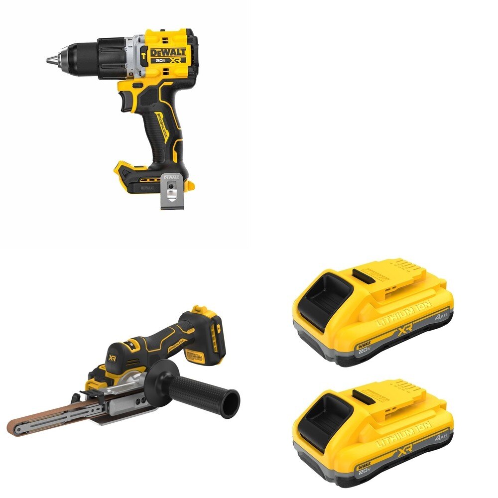 DeWalt DCB2104-2 POWERPACK 4Ah 2-Pack W/ DCM200B Bandfile Sander and DCD806B Hammer Drill