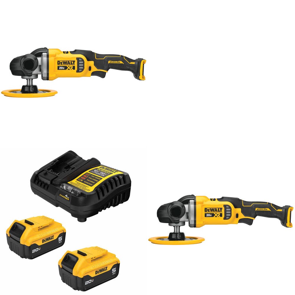 DeWalt DCM849B 20V MAX XR Rotary Polisher, 2 Pack Kit W/ FREE DCB205-2C 20V MAX 5Ah Battery Kit