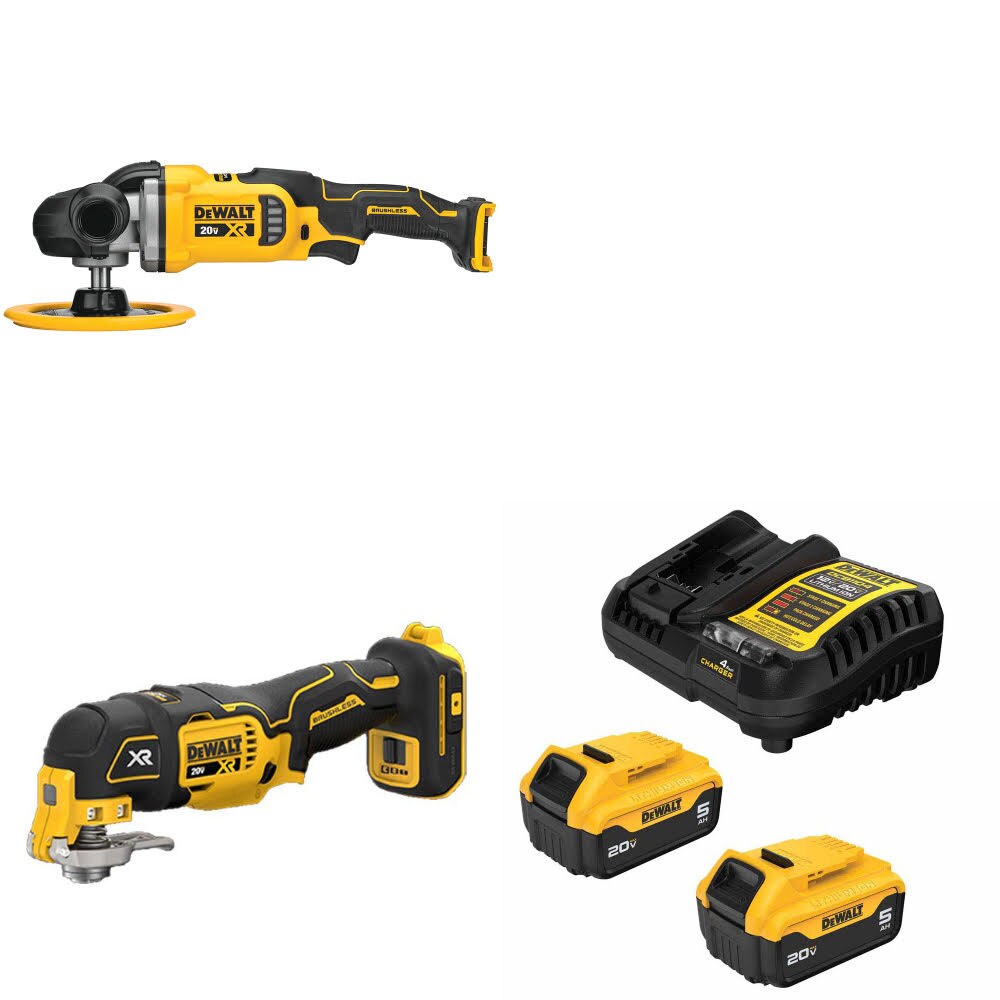 DeWalt DCM849B 20V MAX Rotary Polisher Kit W/ DCS356B Multi-Tool and FREE DCB205-2C Battery Kit
