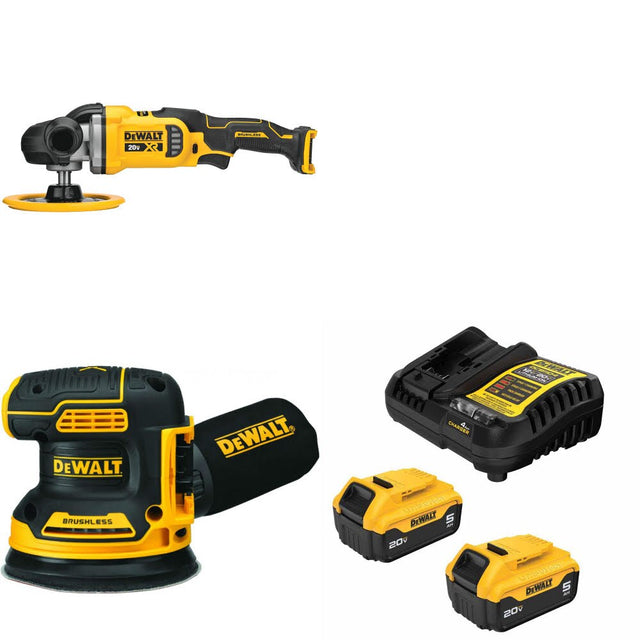 DeWalt DCM849B Rotary Polisher Kit W/ DCW210B Orbital Sander and FREE DCB205 Battery Kit