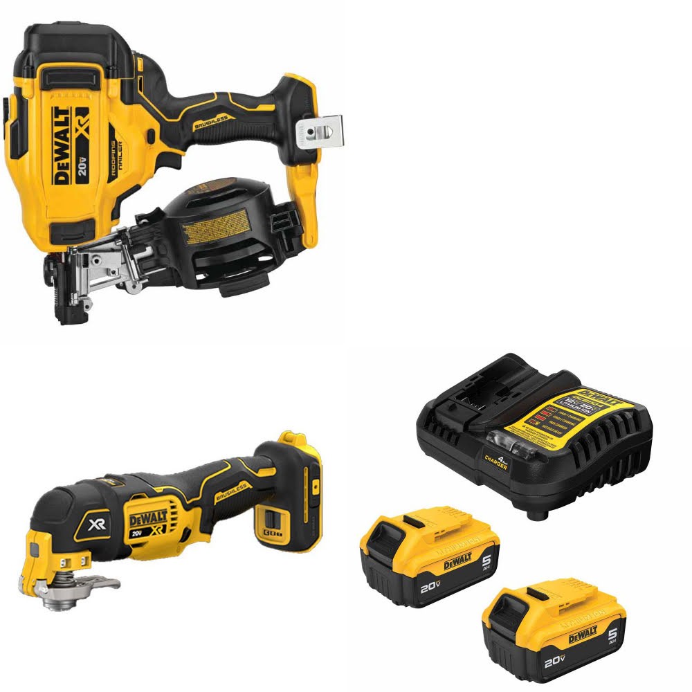 DeWalt DCN45RNB Roofing Nailer Kit W/ DCS356B Multi-Tool and FREE DCB205-2C Battery Kit