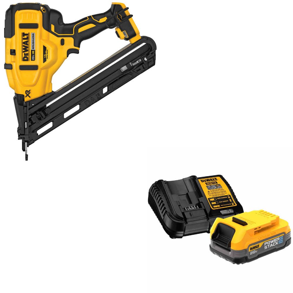 DeWalt DCN650B 20V MAX XR 15Ga Nailer, Bare W/ DCBP034C 20V MAX Starter Kit