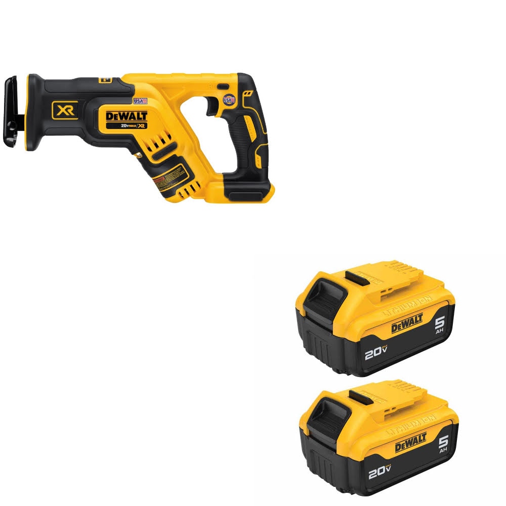 DeWalt DCS367B 20V MAX XR Recip Saw, Bare W/ DCB205-2 20V MAX 5Ah Battery 2-Pack