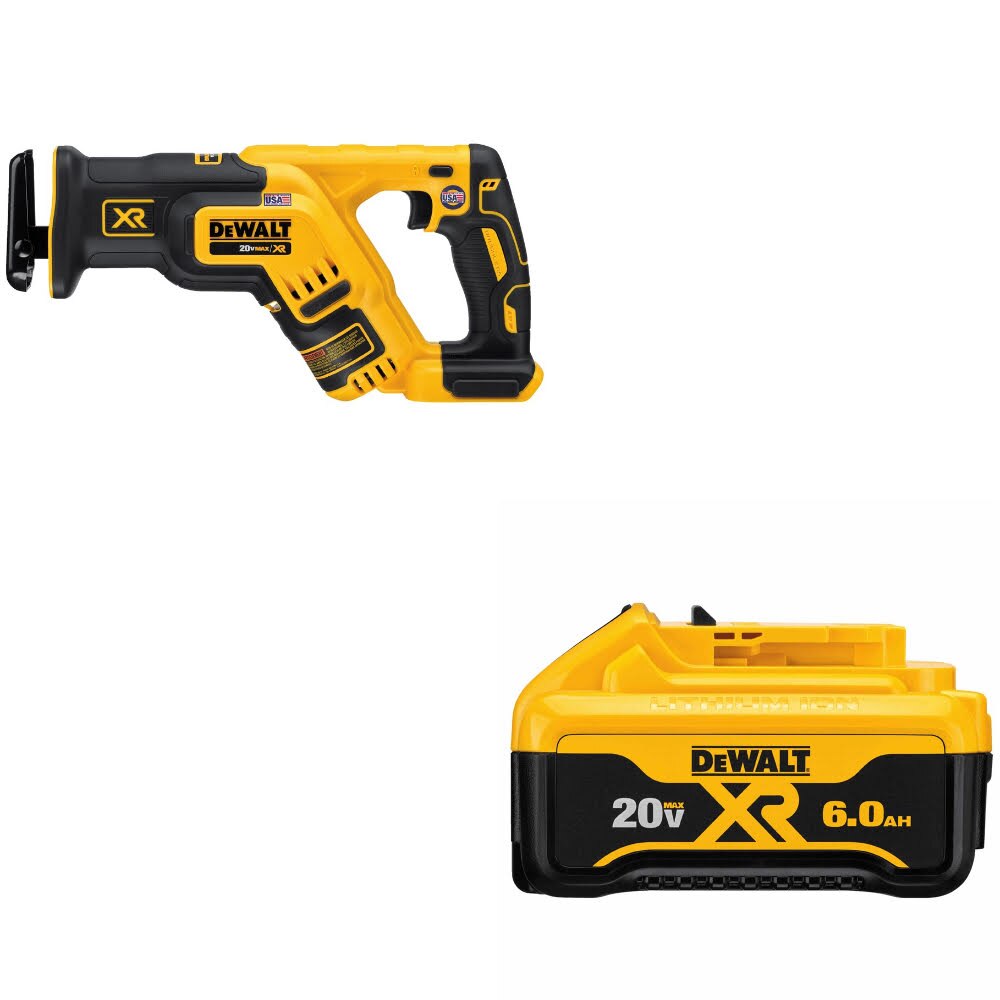DeWalt DCS367B 20V MAX XR Recip Saw, Bare W/ DCB206 20V MAX 6.0Ah Battery Pack