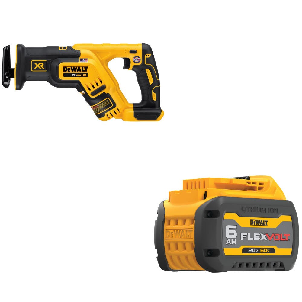 DeWalt DCS367B 20V MAX XR Recip Saw W/ DCB606 20/60V MAX FlexVolt 6.0Ah Battery