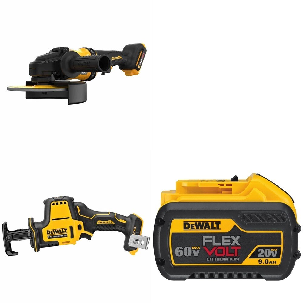 DeWalt DCG440B 60V MAX 7 in. Grinder W/ DCB609 9.0Ah Battery and DCS369B One-Handed Recip Saw
