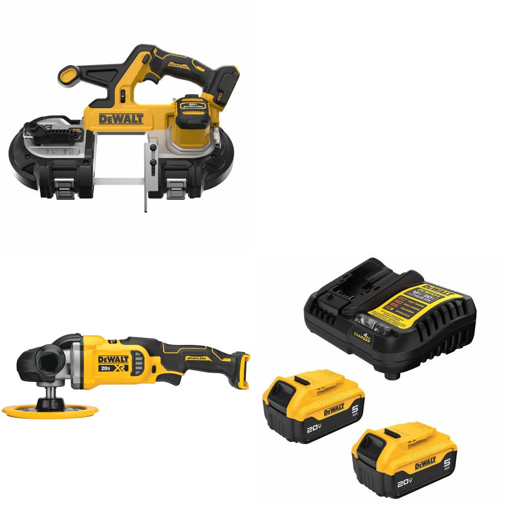 DeWalt DCS378B 20V MAX Bandsaw Kit W/ DCM849B Rotary Polisher and FREE DCB205-2C Battery Kit