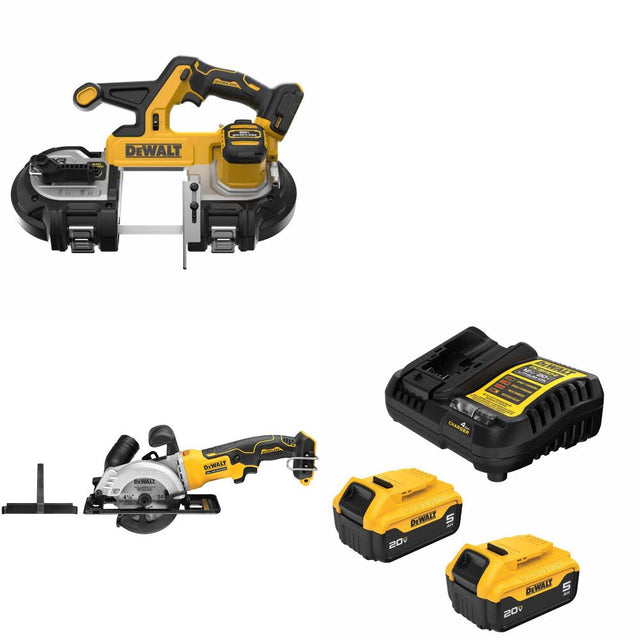 DeWalt DCS378B 20V Band Saw Kit W/ DCS571B 20V Circular Saw and FREE DCB205-2C 20V 5Ah Battery Kit