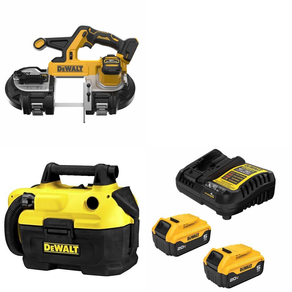 DeWalt DCS378B 20V MAX Bandsaw Kit W/ DCV580H Wet/Dry Vacuum and FREE DCB205-2C Battery Kit