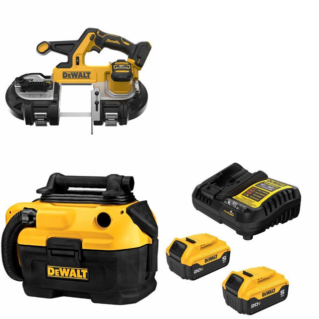 DeWalt DCS378B 20V Band Saw Kit W/ DCV581H 20V Wet-Dry Vacuum and FREE DCB205-2C 20V 5Ah Battery Kit