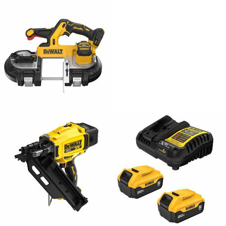 DeWalt DCS379B 20V MAX Bandsaw Kit W/ DCN930B Framing Nailer and FREE DCB205-2C Battery Kit