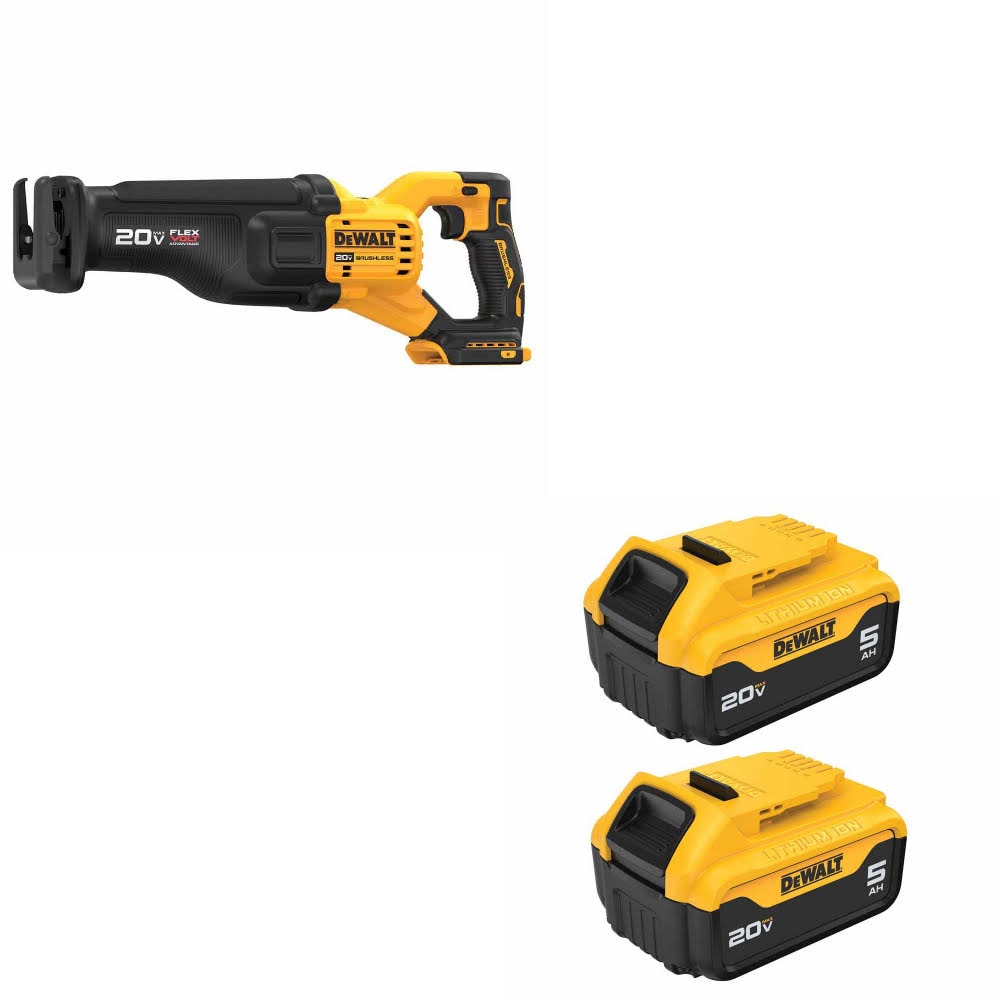 DeWalt DCS386B 20V MAX FLEXVOLT Recip Saw W/ DCB205-2 20V MAX 5Ah Battery 2-Pack