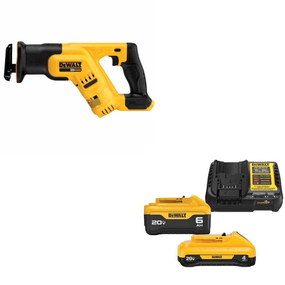 DeWalt DCS387B 20V MAX Recip Saw, Bare W/ DCB2460C 20V MAX 4Ah/6Ah Starter Kit