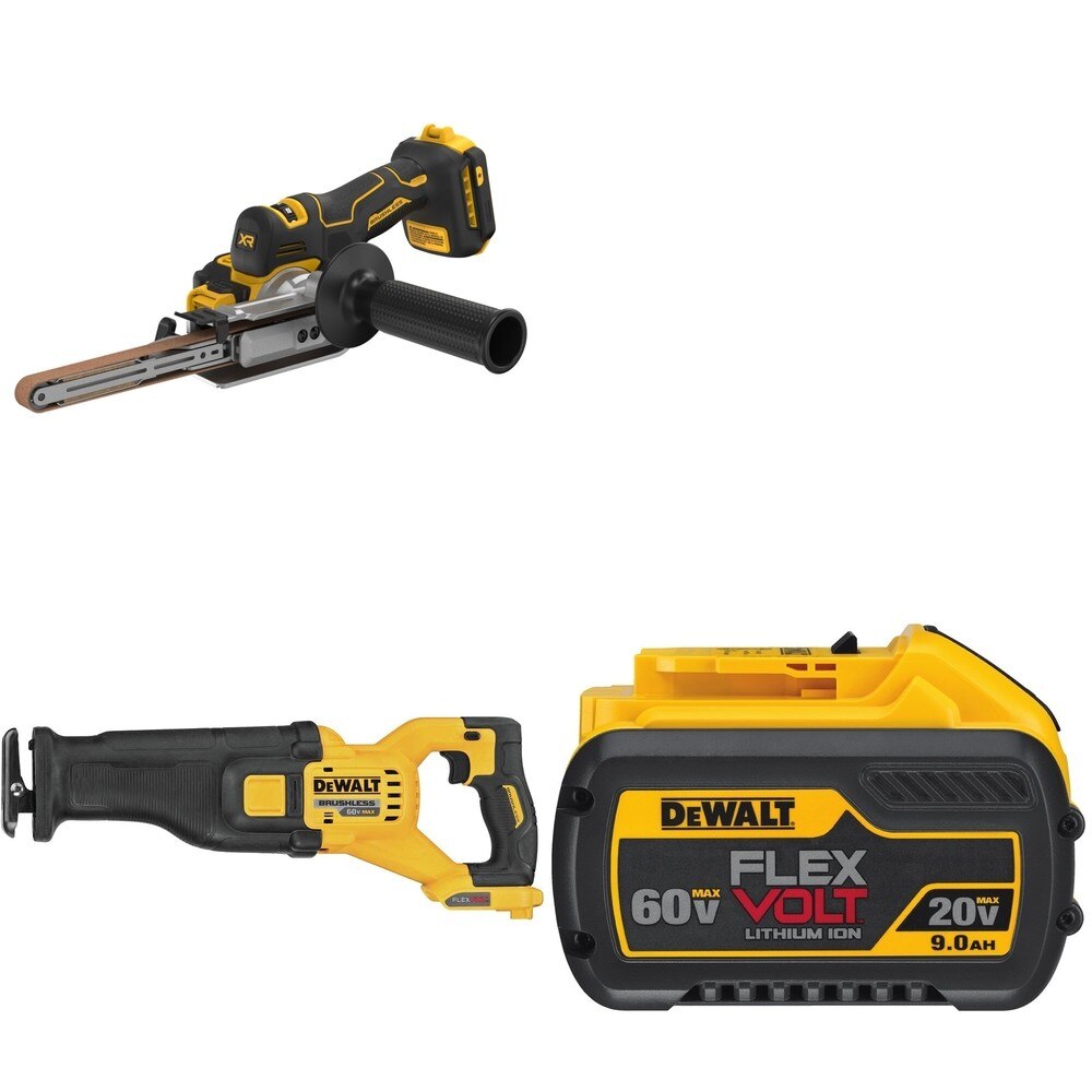 DeWalt DCS389B 60V MAX Reciprocating Saw W/ DCM200B Bandfile Sander and DCB609 9.0Ah Battery
