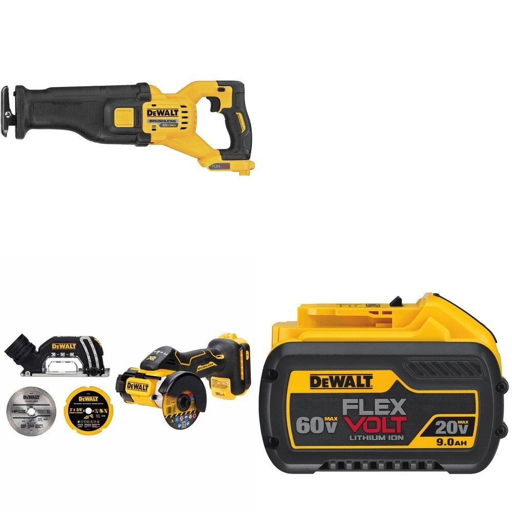DeWalt DCS389B 60V MAX Reciprocating Saw W/ DCB609 9.0Ah Battery and DCS438B 3 in. Cut-Off Tool