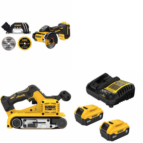 DeWalt DCS438B 20V MAX Cut-Off Tool Kit W/ DCW220B Belt Sander and FREE DCB205-2C Battery Kit