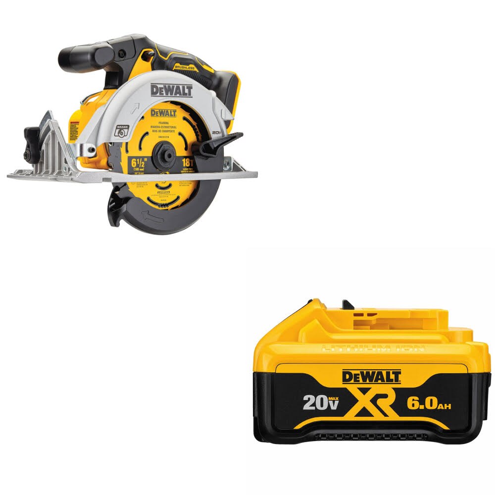 DeWalt DCS565B 20V MAX Circ Saw - 6-1/2" W/ DCB206 20V MAX 6.0Ah Battery Pack