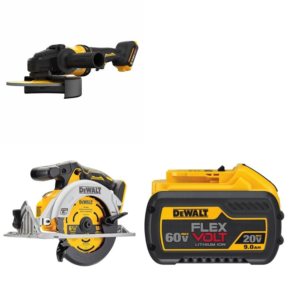 DeWalt DCG440B 60V MAX 7 in. Grinder W/ DCB609 9.0Ah Battery and DCS565B 6-1/2 in. Circular Saw