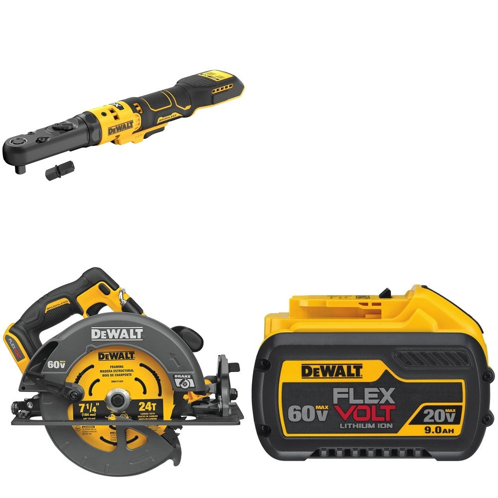 DeWalt DCS578B 7-1/4 in. Circular Saw W/ DCF510B Sealed Head Ratchet and DCB609 9.0Ah Battery