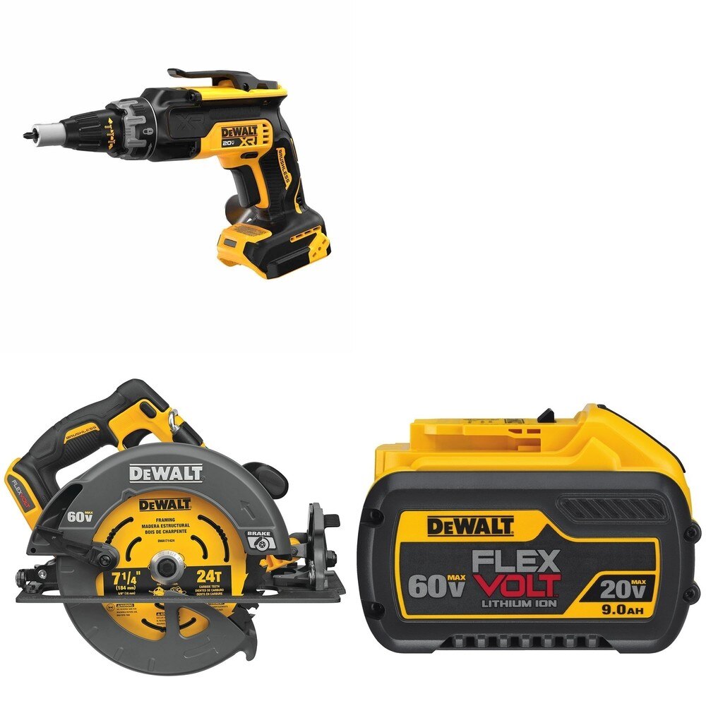 DeWalt DCS578B 7-1/4 in. Circular Saw W/ DCB609 9.0Ah Battery and DCF630B Drywall Screwgun