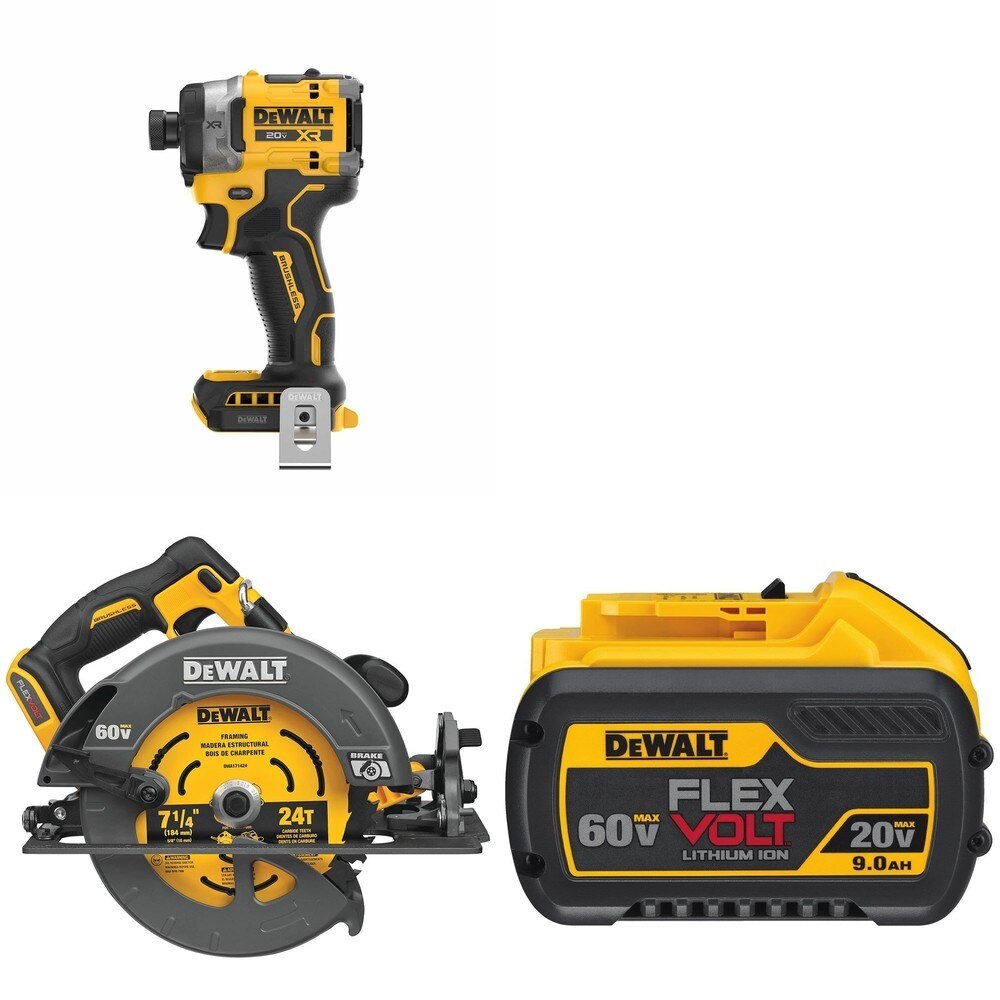 DeWalt DCS578B 60V MAX 7-1/4 in. Circular Saw W/ DCB609 9.0Ah Battery and DCF860B Impact Driver