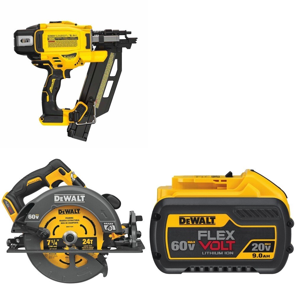 DeWalt DCN920B 20V MAX XR 21-Degree Framing Nailer W/ DCS578B and DCB609 FLEXVOLT 9.0Ah Battery