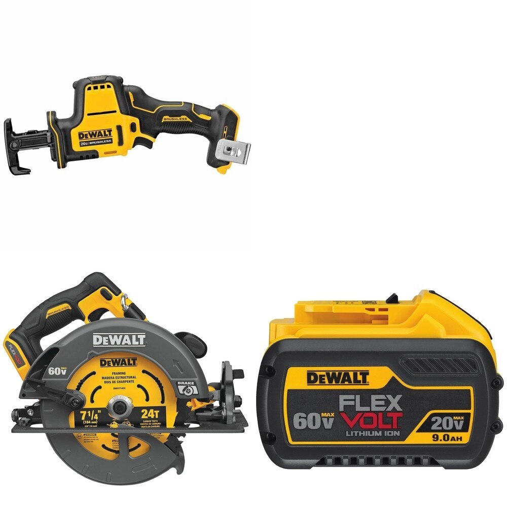 DeWalt DCS578B 7-1/4 in. Circular Saw W/ DCB609 9.0Ah Battery and DCS369B One-Handed Recip Saw