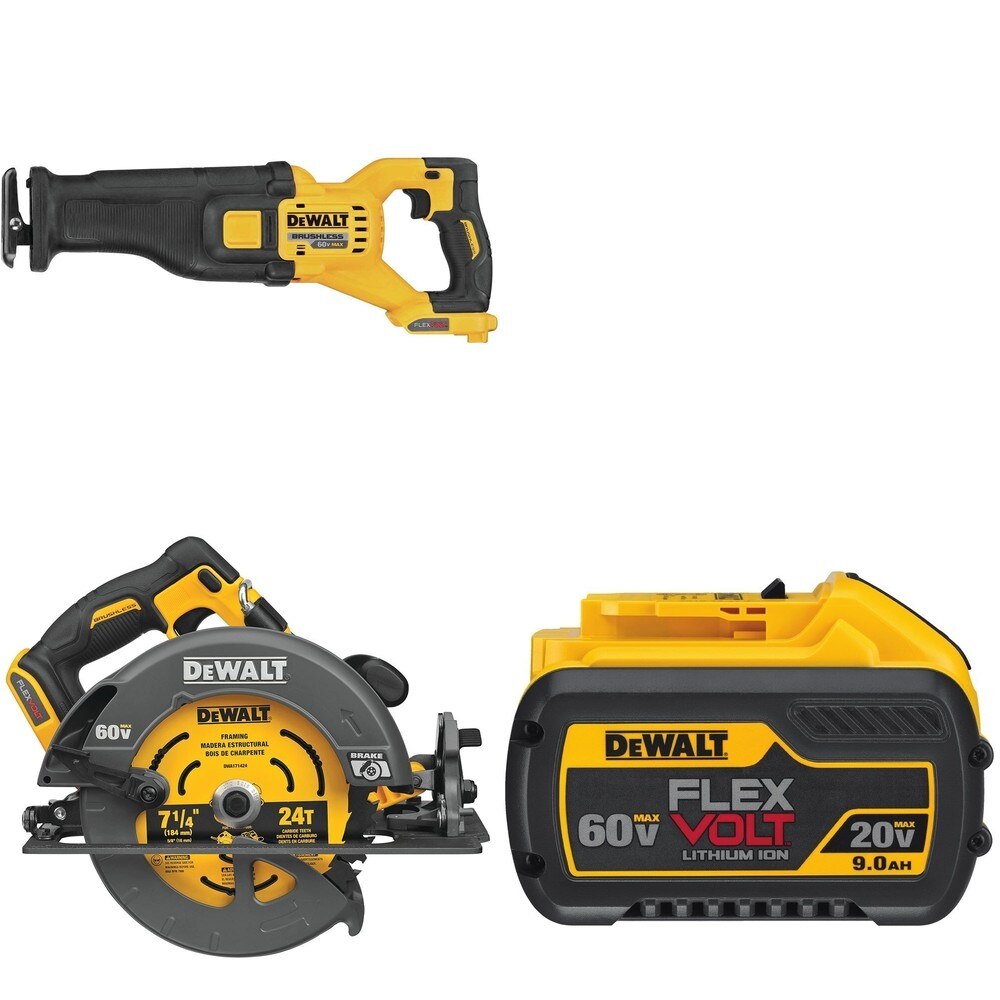 DeWalt DCS578B 60V MAX 7-1/4 in. Circular Saw W/ DCS389B 60V Recip Saw and DCB609 9.0Ah Battery